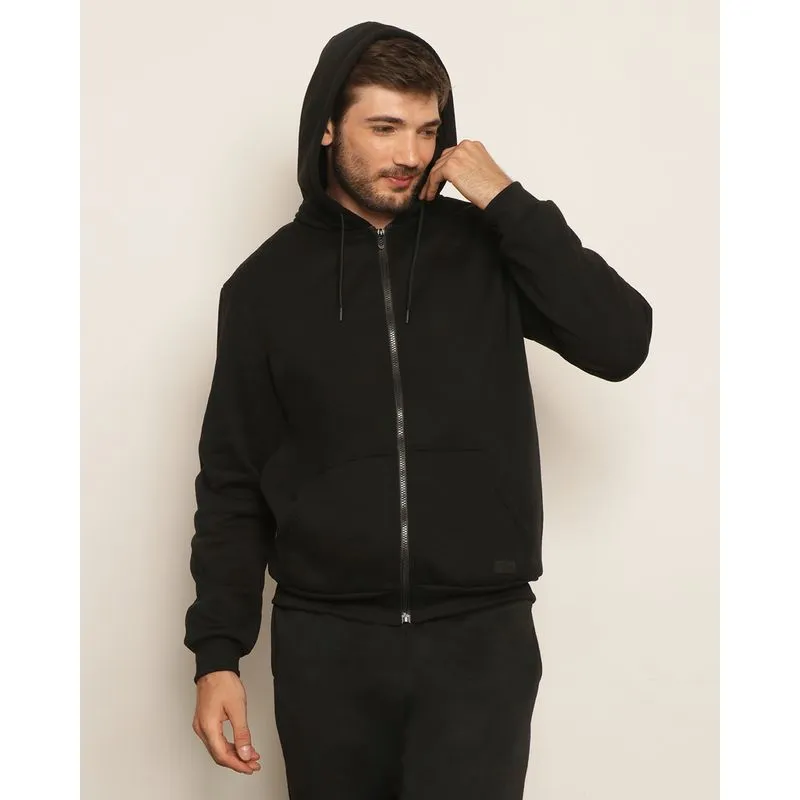 Jaqueta Moletom Masculina Com Capuz Preta GG