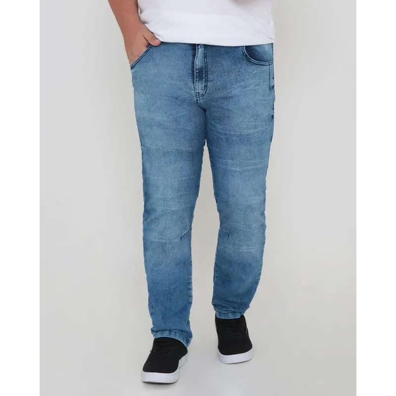 Calça Jeans Masculina Plus Size Slim Blue Jeans Claro 48