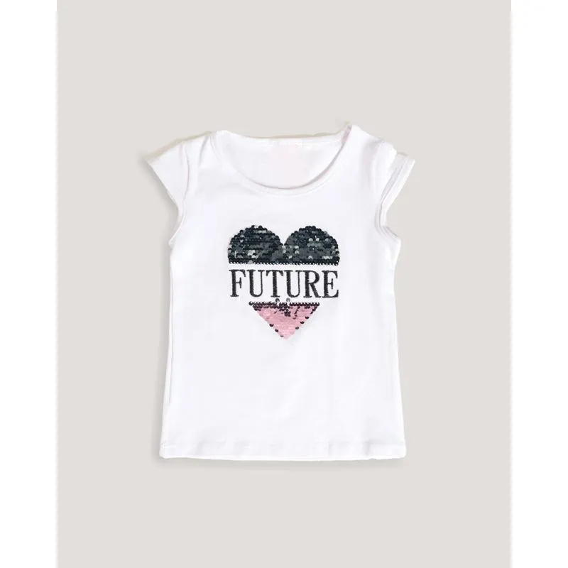 Blusa Bebê Com Paetês Manga Curta Branca 2