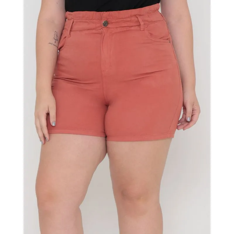 Short Feminino Plus Size Clochard Sarja Terracota 48