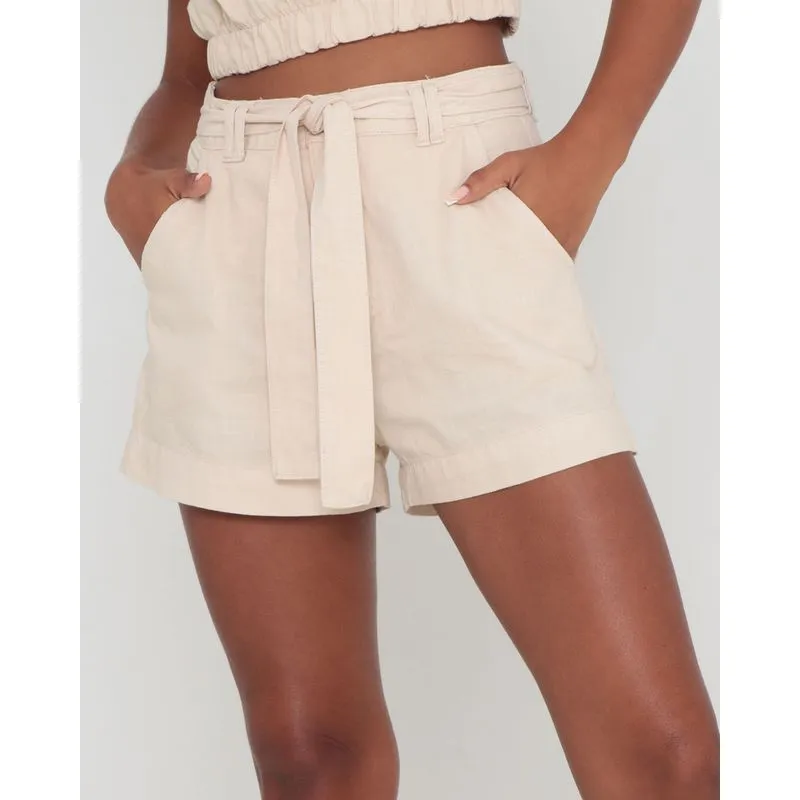 Short Feminino Sarja Com Cinto Bege 40