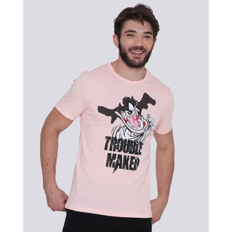 Camiseta Masculina Estampa Taz Looney Tunes Rosa Claro M