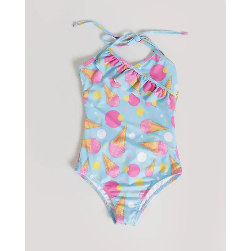 Maiô Infantil Com Babado Estampa Sorvete Azul Claro 4