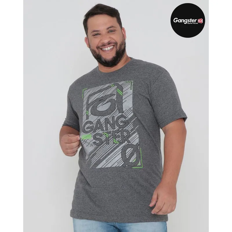 Camiseta Plus Size Gangster Manga Curta Cinza Escuro G1