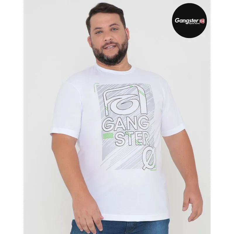 Camiseta Plus Size Estampa Gangster Manga Curta Branca G2