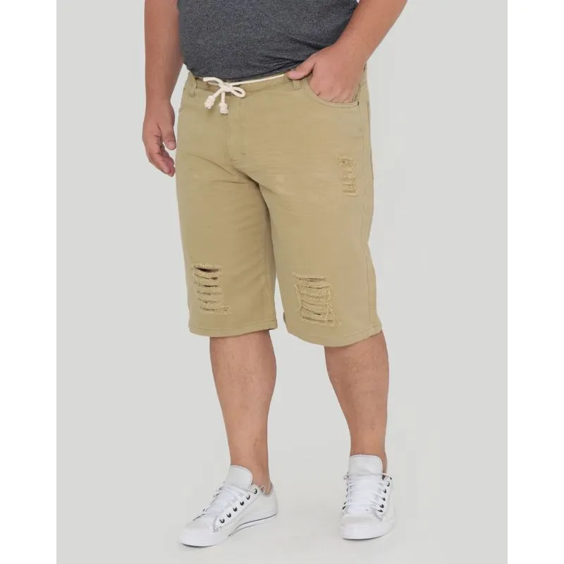 Bermuda Masculina Plus Size Sarja Destroyed Bege 52