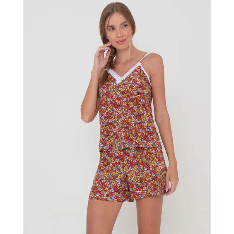 Pijama Short Doll Liganete Estampa Floral Rosa P
