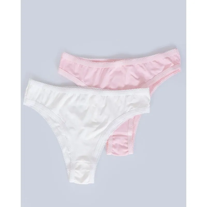 Kit 2 Calcinhas Biquíni Lisa e Estampada Rosa e Off White M
