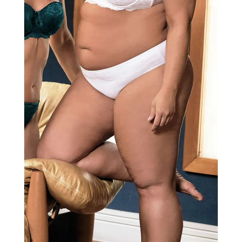 Calcinha Plus Size Alta Detalhe Renda Branca M