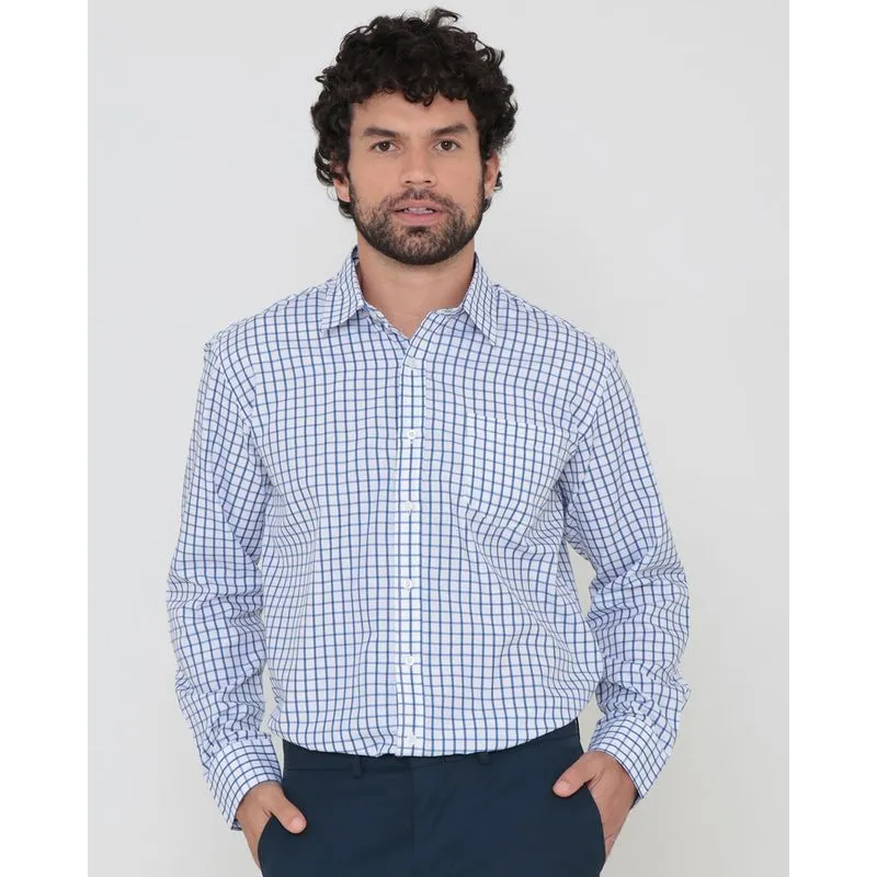 Camisa Social Masculina Xadrez Branca Azul 3