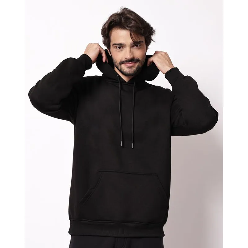 Blusão Moletom Masculino Liso com Capuz Preto M