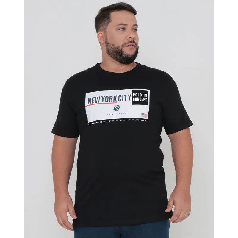 Camiseta Plus Size Estampa New York City Preta G1