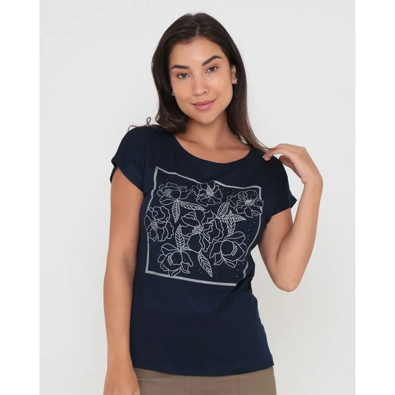 Blusa Feminina Estampa Floral Marinho P