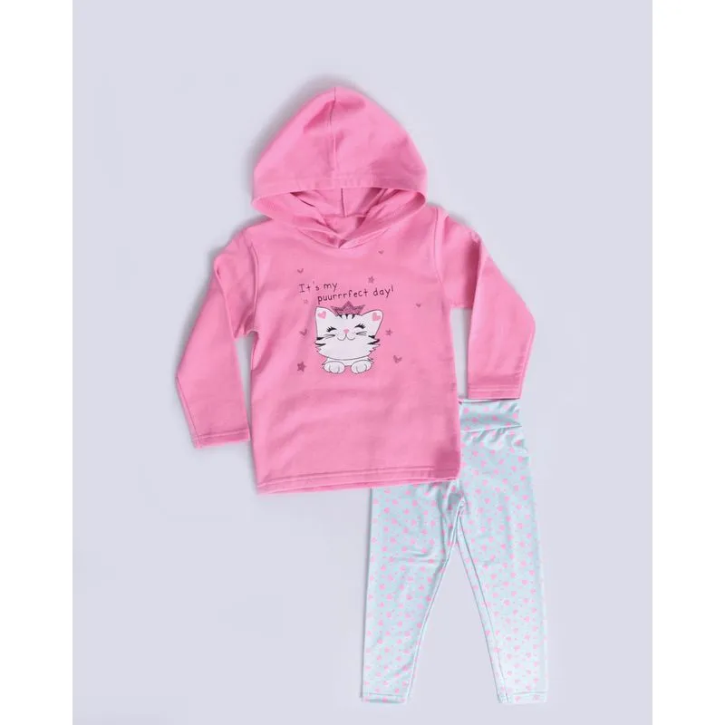 Conjunto Bebê Moletom Longo Gato Rosa Claro 1