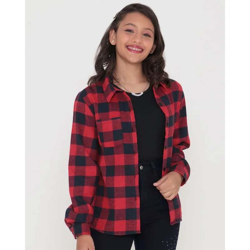 Camisa Juvenil Estampa Xadrez Vermelha 10
