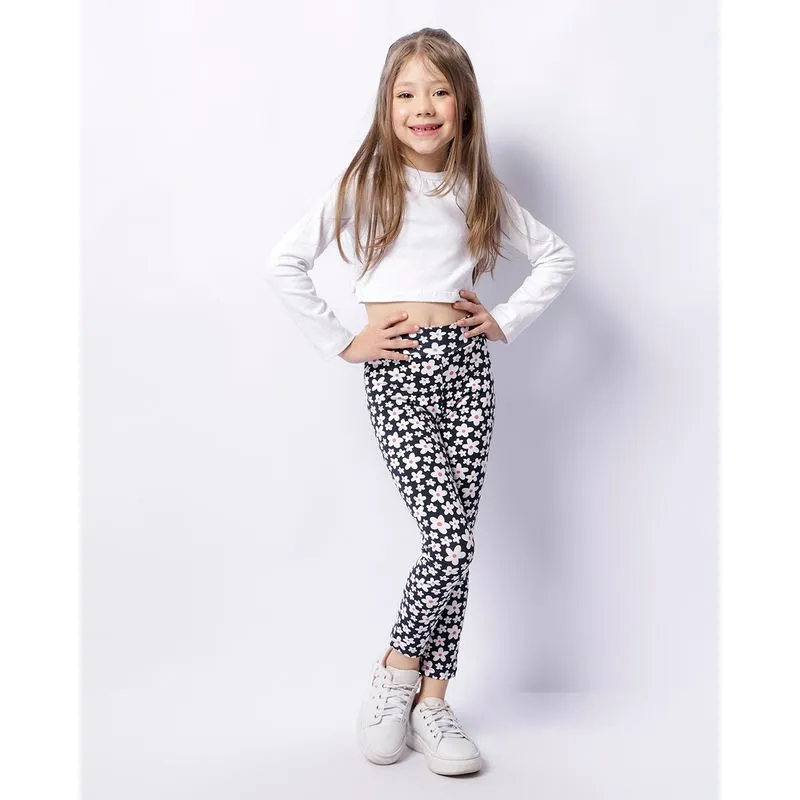 Calça Legging Infantil Estampa Corações Preta 52000262141UN