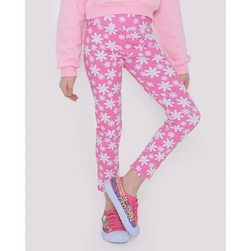 Calça Legging Infantil Estampa Flores Rosa 6