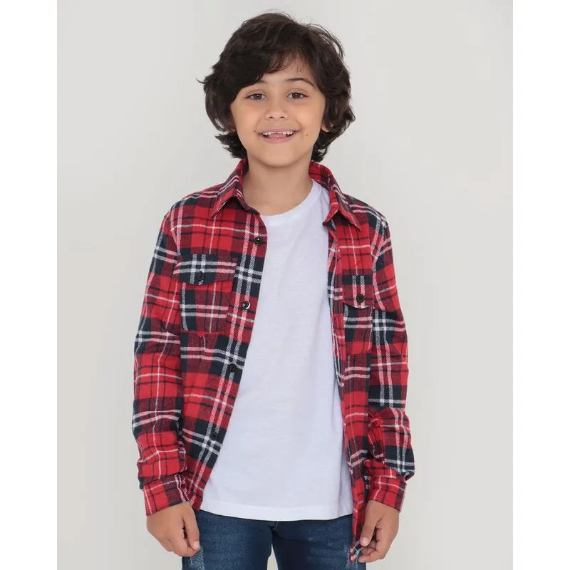 Camisa Infantil Xadrez Vermelha 6