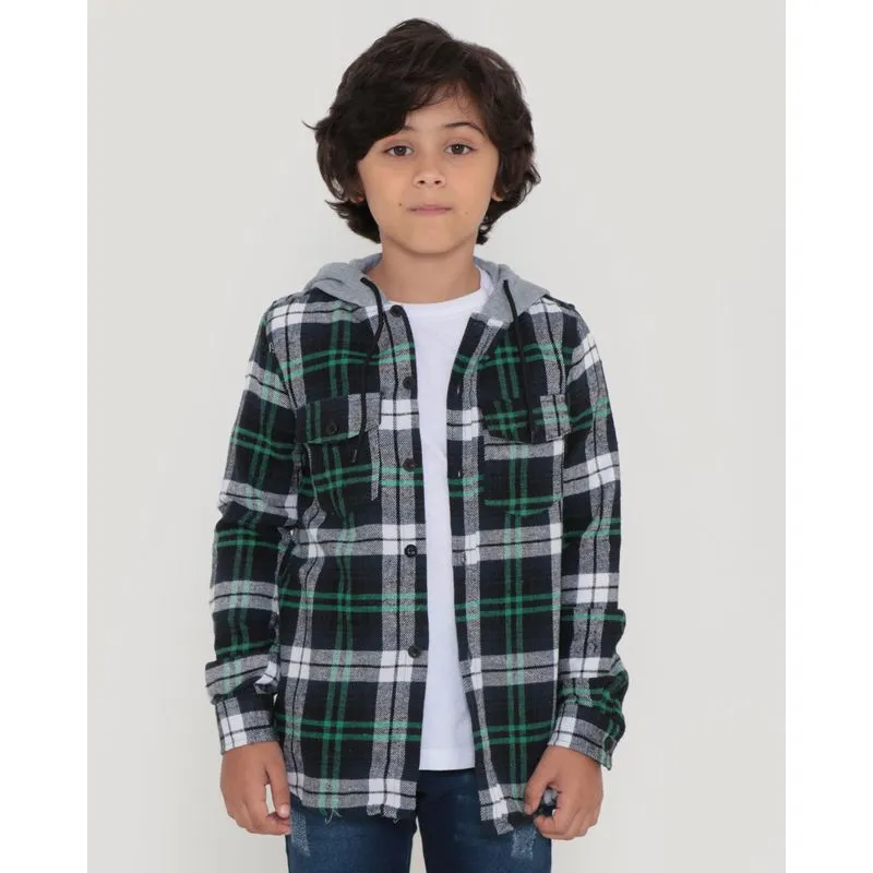 Camisa Infantil Com Capuz Xadrez Preta 4