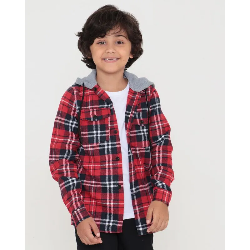 Camisa Infantil Com Capuz Xadrez Vermelha 6