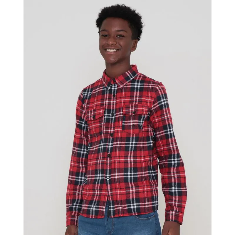 Camisa Juvenil Flanelada Xadrez Vermelha 16