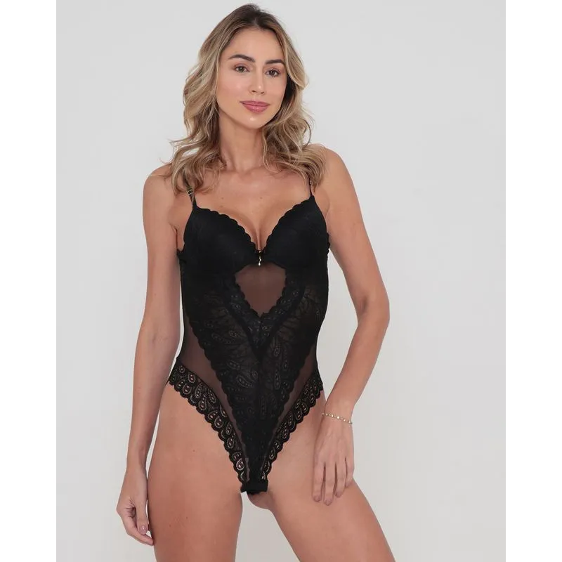 Body Com Bojo De Renda E Tule Preto P