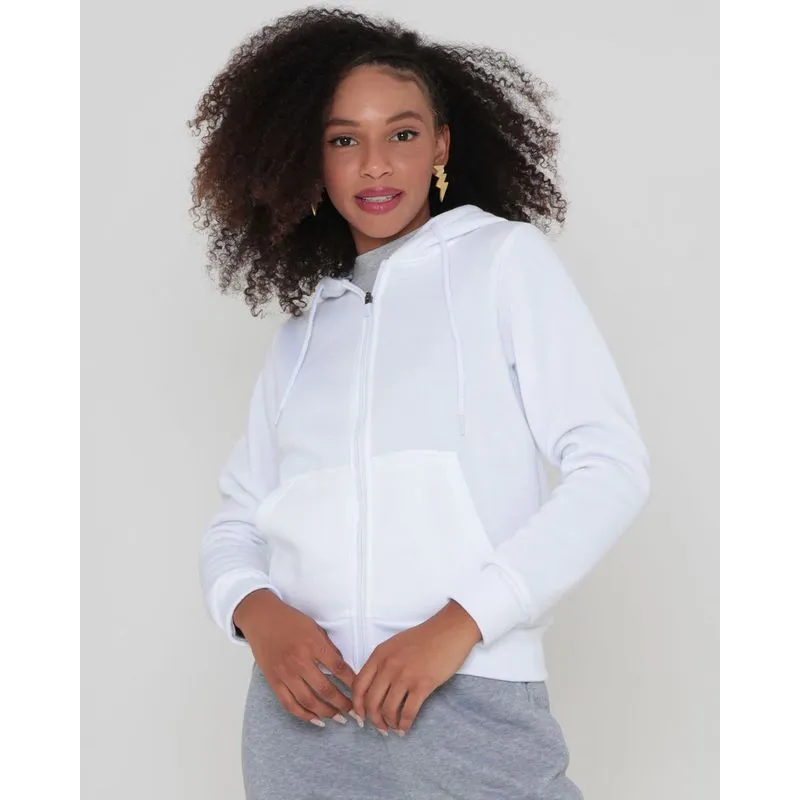 Casaco Moletom Feminino Capuz Branco P