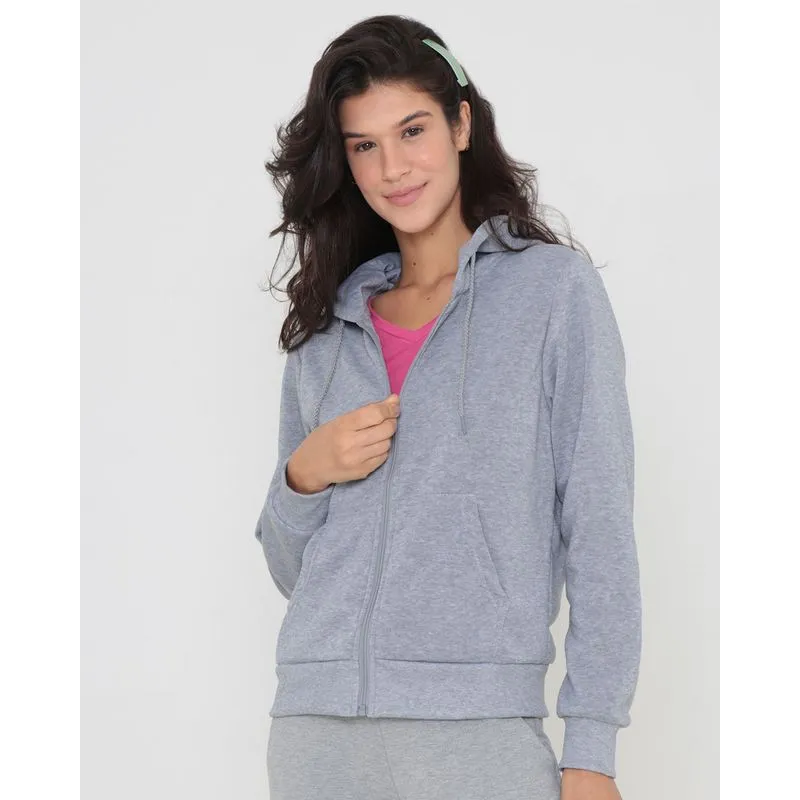 Casaco Moletom Feminino Capuz Cinza GG