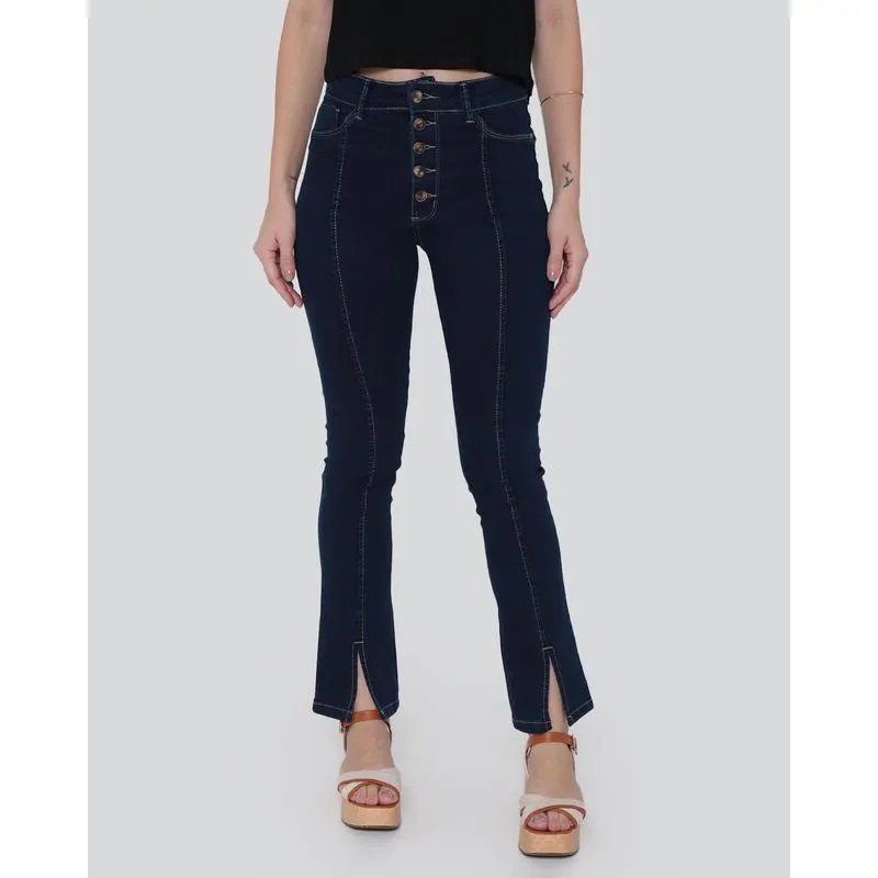 Calça Jeans Feminina Cintura Alta Flare Azul Escuro 38