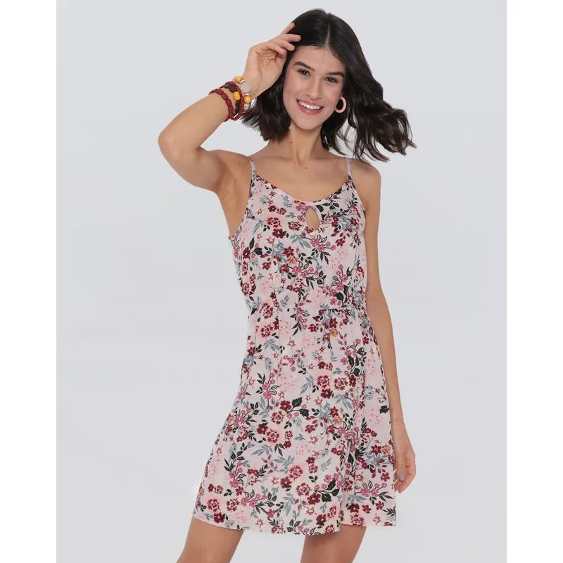 Vestido Alcinha Curto Estampa Floral Bege M