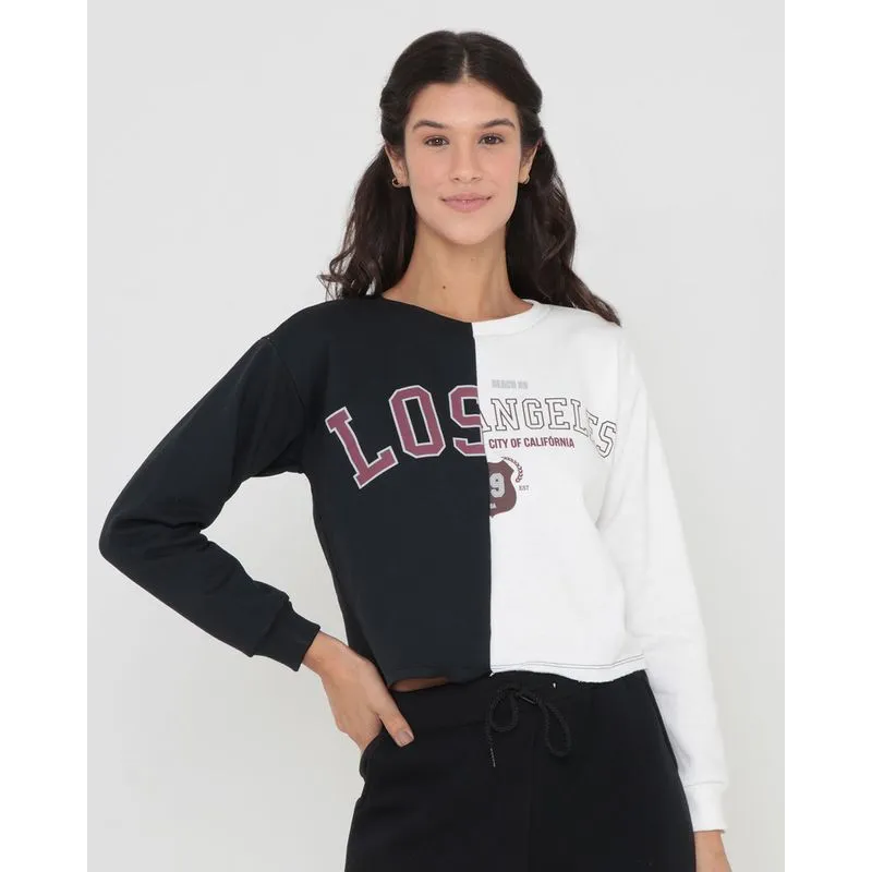 Blusão Feminino Moletom Bicolor Preto E Branco M