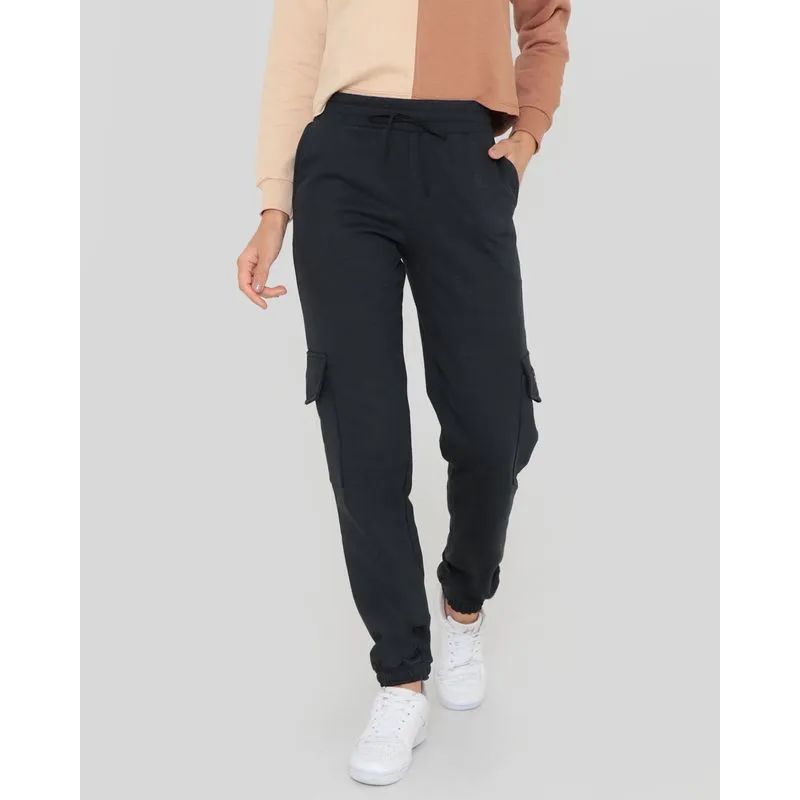 Calça Moletom Feminino Cargo Preta P