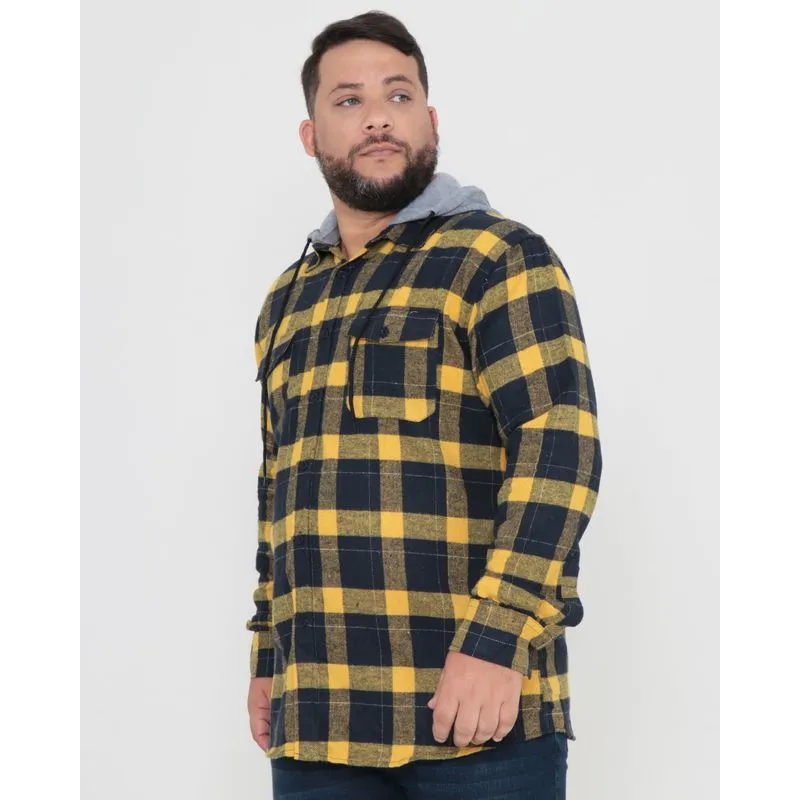 Camisa Plus Size Masculina Xadrez Com Capuz Amarela G3