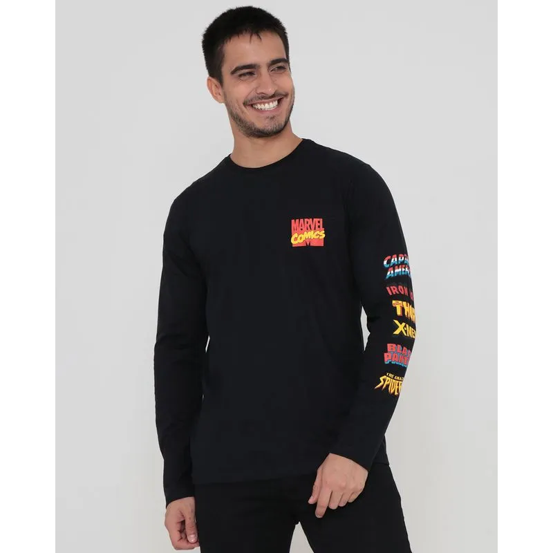 Camiseta Masculina Manga Longa Marvel Preto G