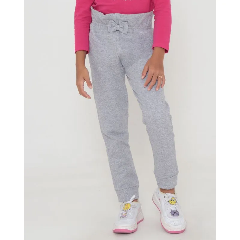 Calça Moletom Infantil Clochard Lacinho Cinza Claro 6