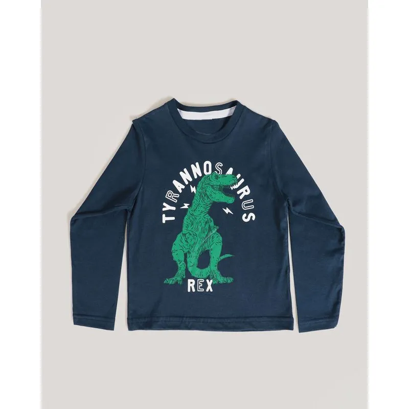 Camiseta Bebê Manga Longa Estampa Dinossauro Azul 1