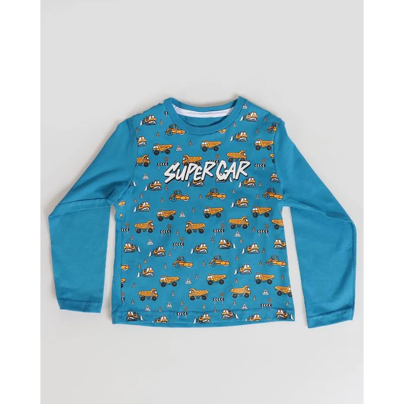 Camiseta Bebê Manga Longa Estampa Tratores Azul Médio 3