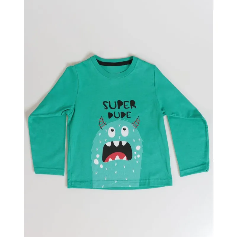 Camiseta Bebê Manga Longa Estampa Monstrinho Verde Médio 1