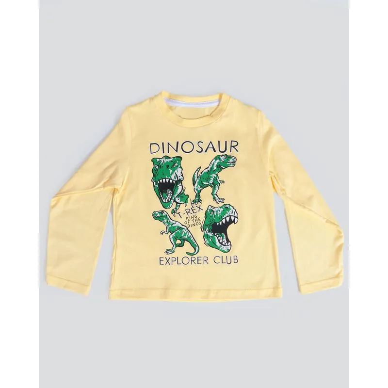 Camiseta Bebê Manga Longa Estampa Dinossauro Amarelo Claro 3