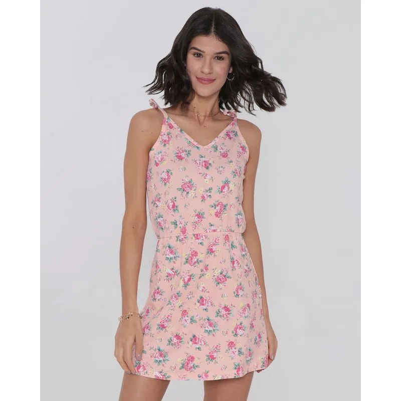 Vestido Alcinha Feminino Estampa Floral Rosa Claro GG
