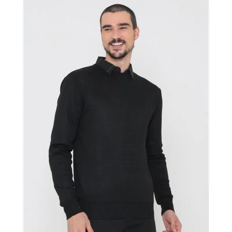 Suéter Masculino Tricô Preto G