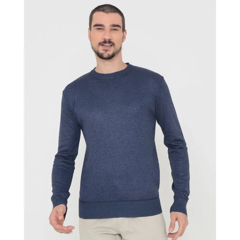 Suéter Masculino Tricô Mescla Azul Marinho M