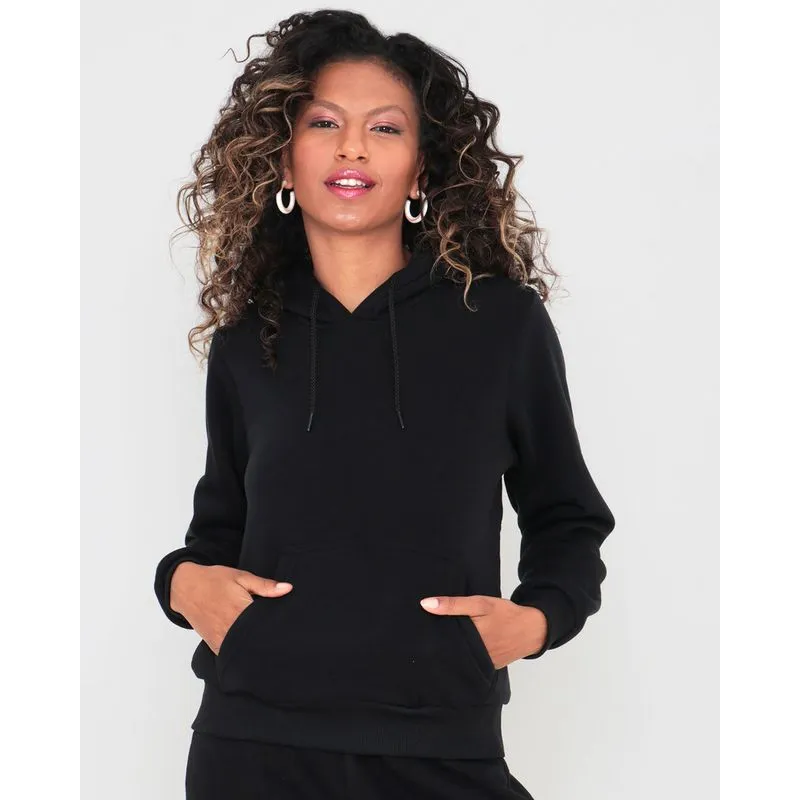 Blusão Feminino De Moletom Com Capuz Preto M