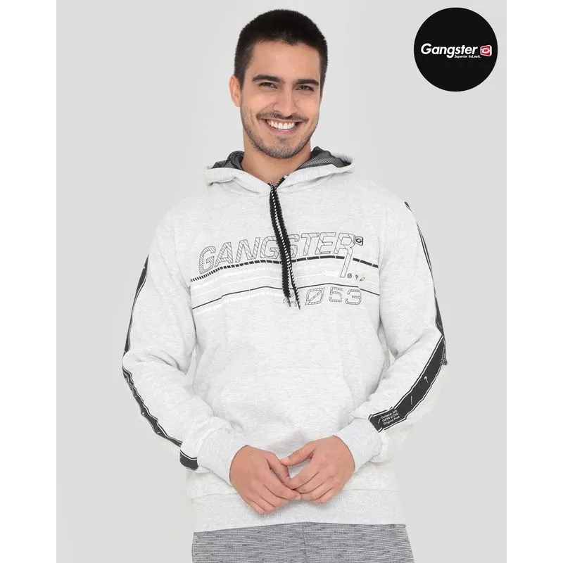 Blusão Moletom Masculino Gansgter Com Capuz Mescla Cinza P