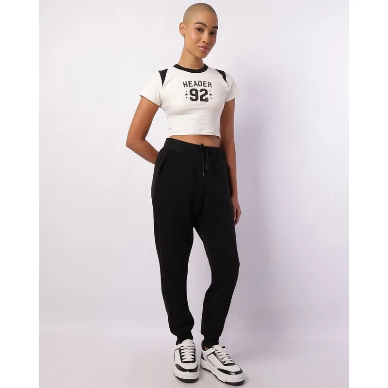 Calça Moletom Feminina Jogger com Cordão Preta GG