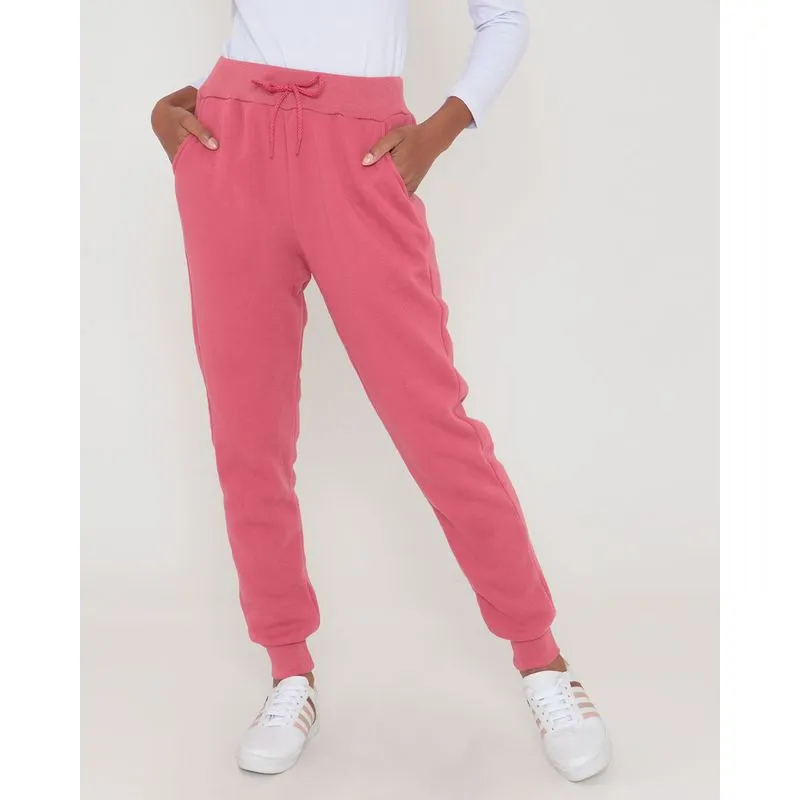 Calça Moletom Feminina Peluciada Jogger Com Bolsos Rosa Escuro M