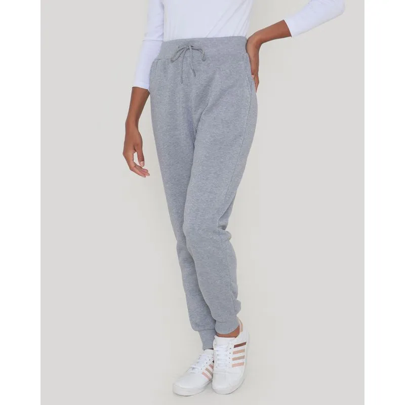 Calça Moletom Feminina Peluciada Jogger Com Bolsos Cinza G
