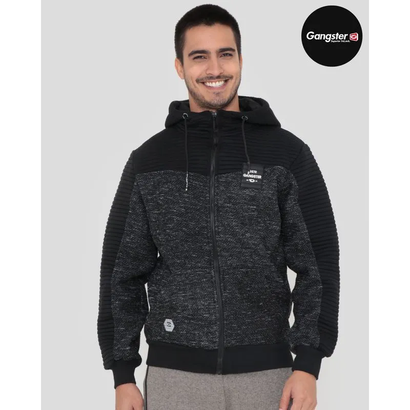 Casaco Tweed Masculino Gangster Capuz Recortes Preto G