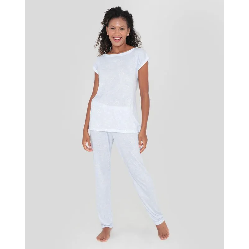Pijama Feminino Com Calça Floral Azul Claro M