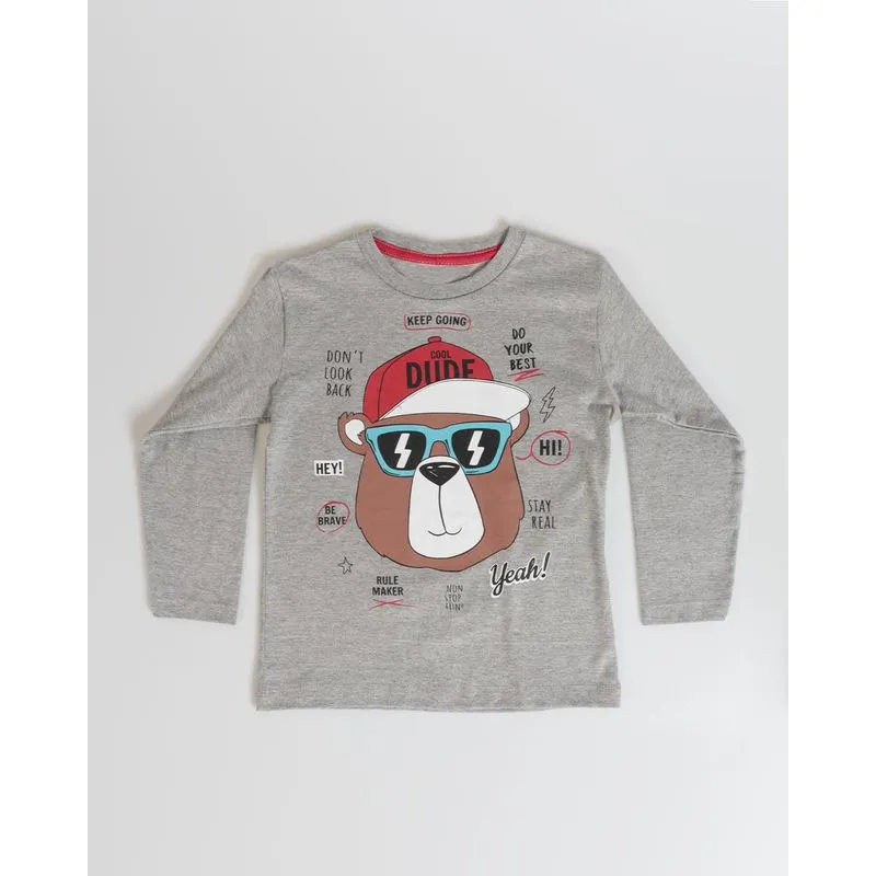 Camiseta Bebê Manga Longa Estampa Urso Cinza 1